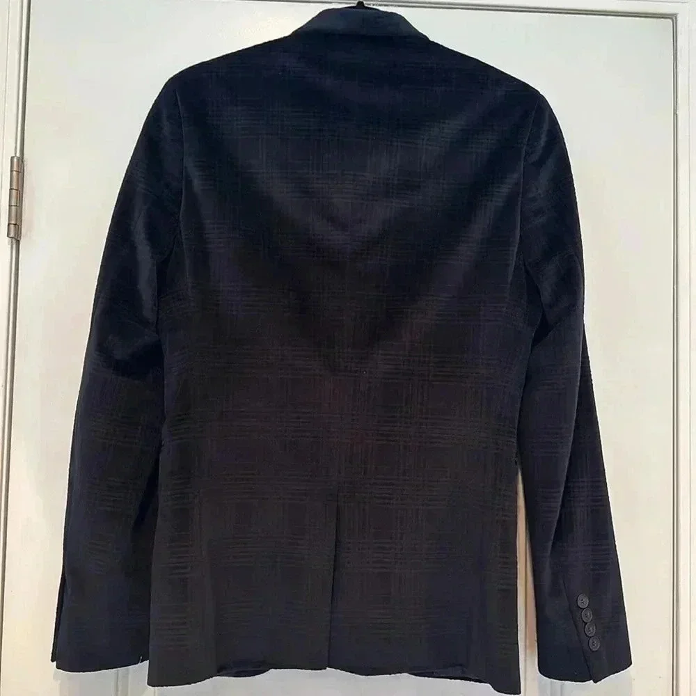 Topman Navy Velvet Plaid Striped Sports Blazer Sz 36